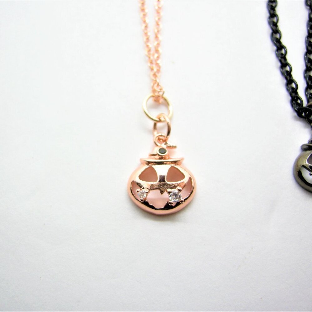 Chrome Finish Rose Gold Pumpkin Pendant Necklace with CZ tooth